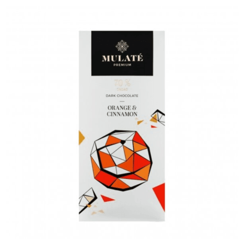 MULATE PREMIUM ORANGE & CINNAMON juodasis šokoladas, 90 g